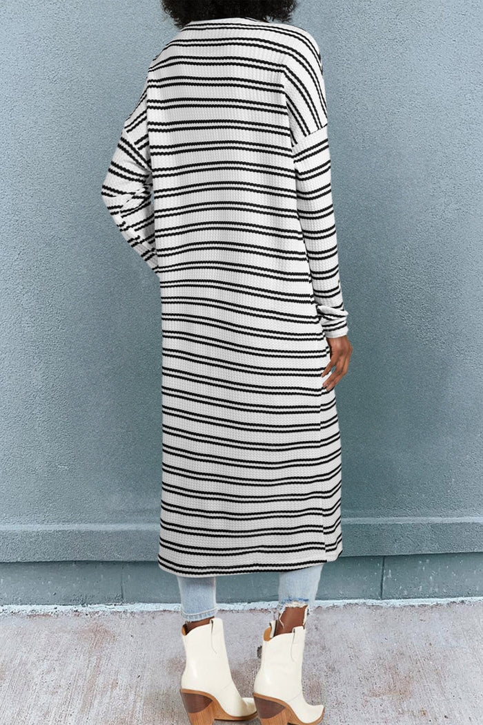 Black Stripe Print Open Front Duster Cardigan - Sweaters & Cardigans/Cardigans