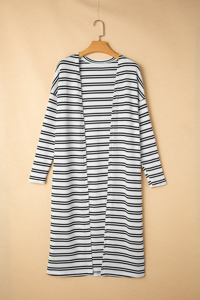 Black Stripe Print Open Front Duster Cardigan - Sweaters & Cardigans/Cardigans