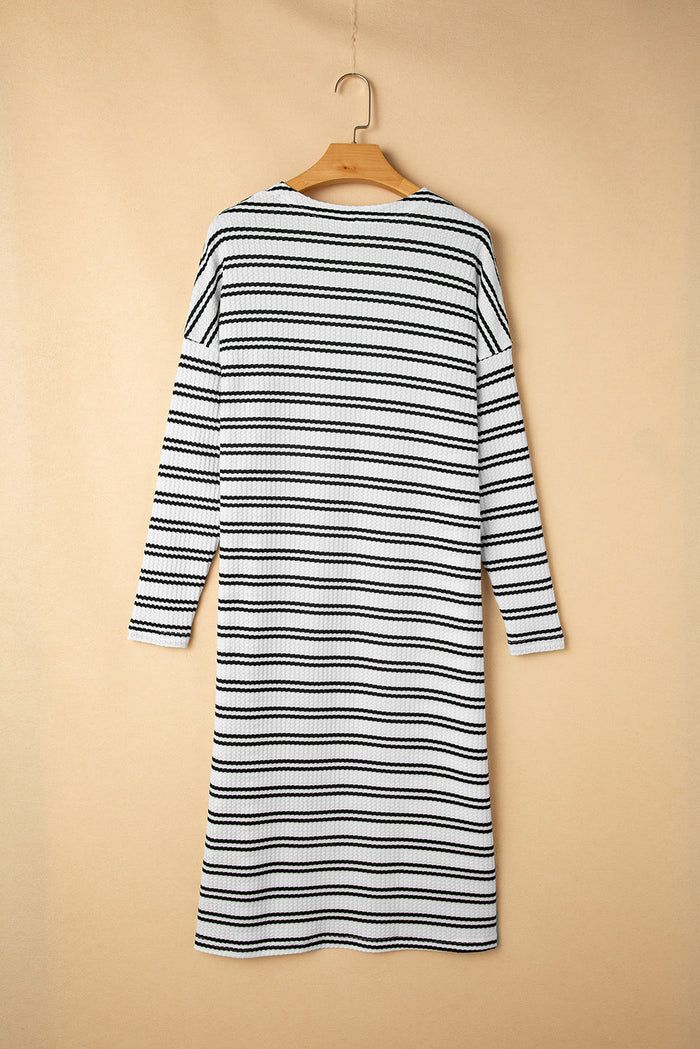Black Stripe Print Open Front Duster Cardigan - Sweaters & Cardigans/Cardigans