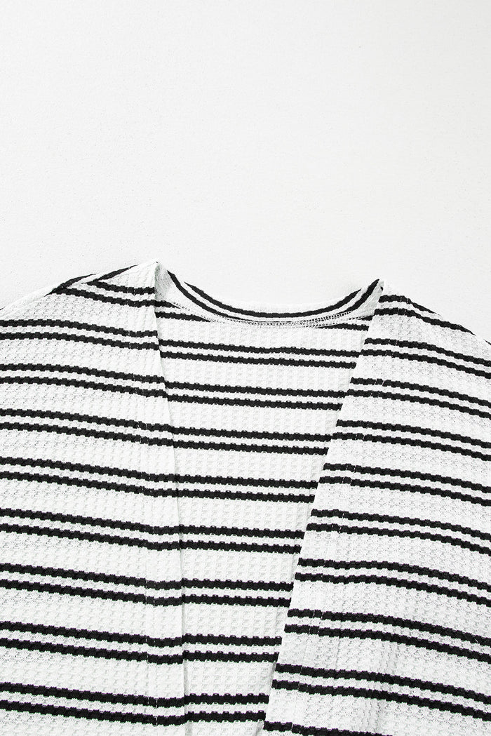 Black Stripe Print Open Front Duster Cardigan - Sweaters & Cardigans/Cardigans