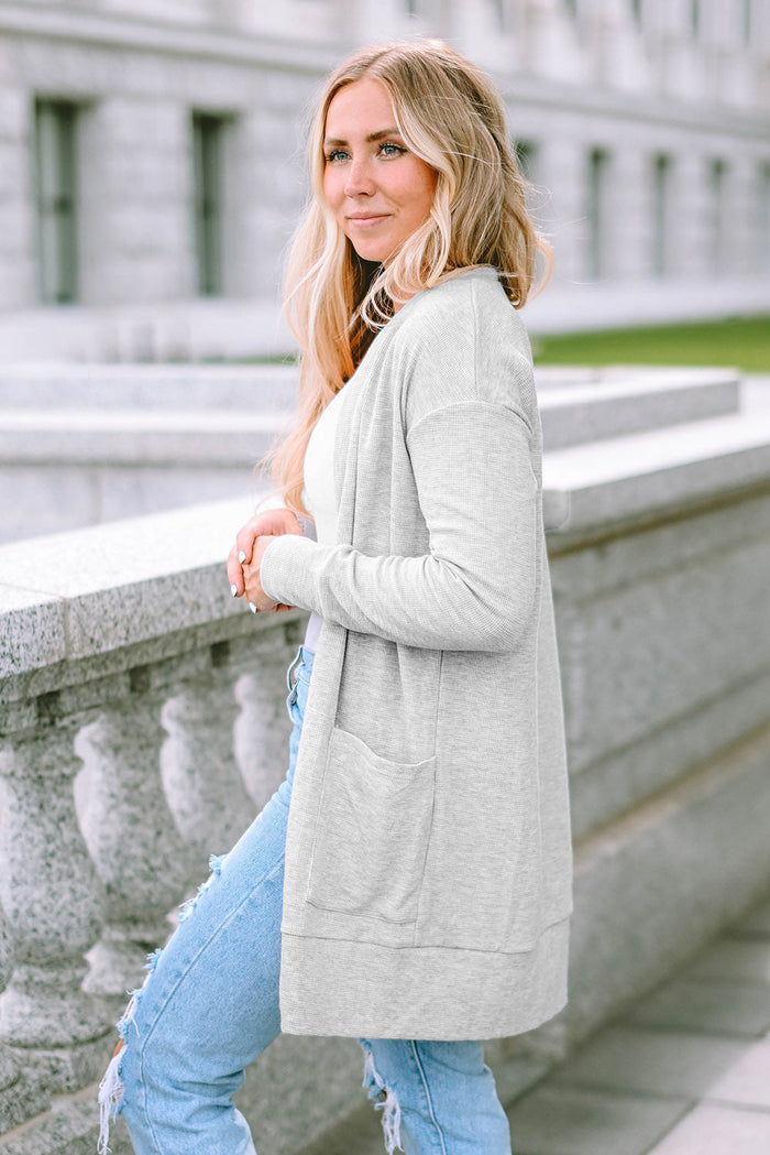 Black Thermal Waffle Knit Pocketed Cardigan - Sweaters & Cardigans/Cardigans