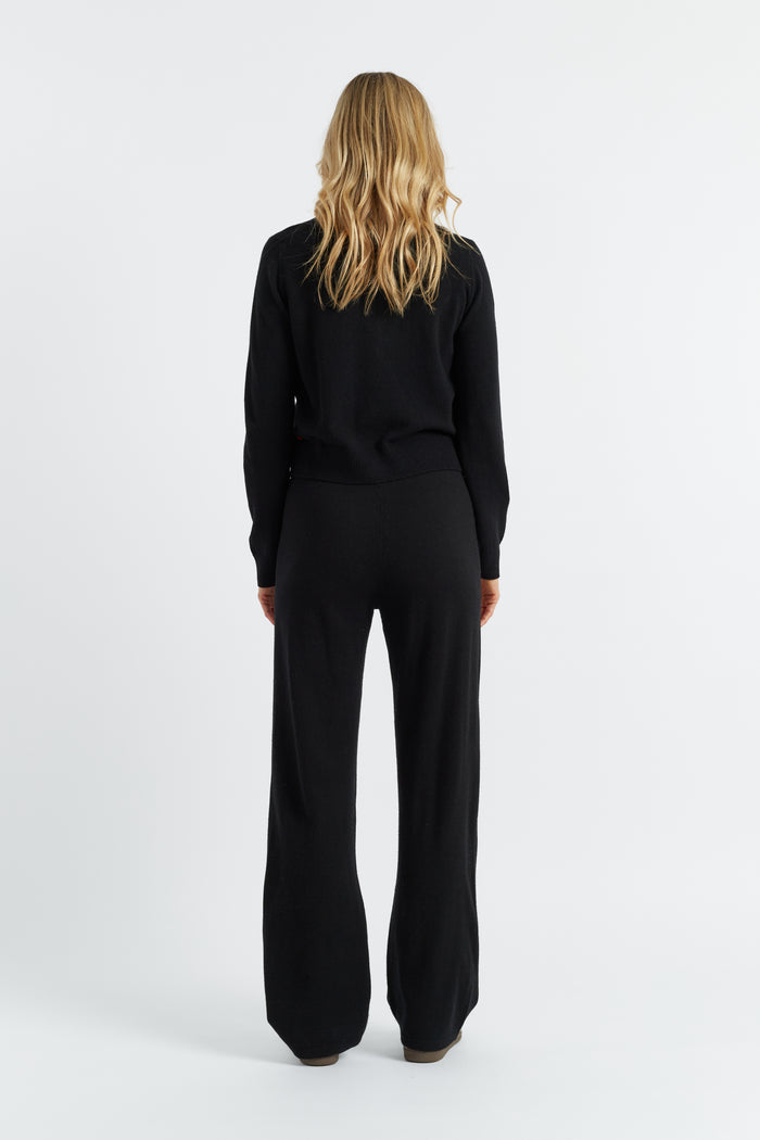 Black Wool-Cashmere Crew Neck Cardigan