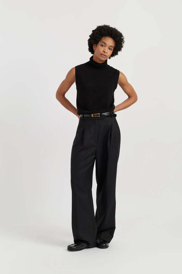 Black Wool-Cashmere High-Neck Tank