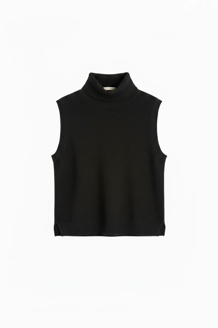 Black Wool-Cashmere High-Neck Tank