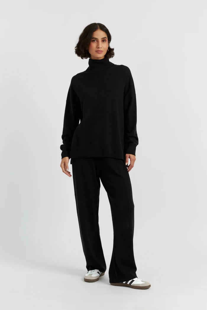 Black Wool-Cashmere Relaxed Rollneck Sweater
