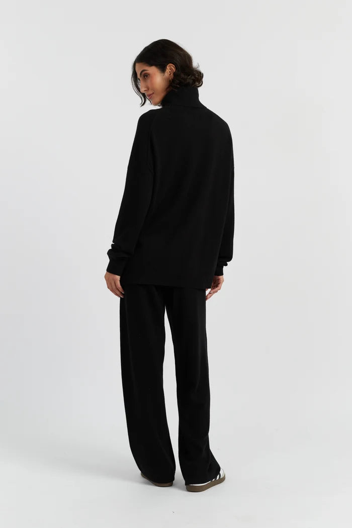 Black Wool-Cashmere Relaxed Rollneck Sweater