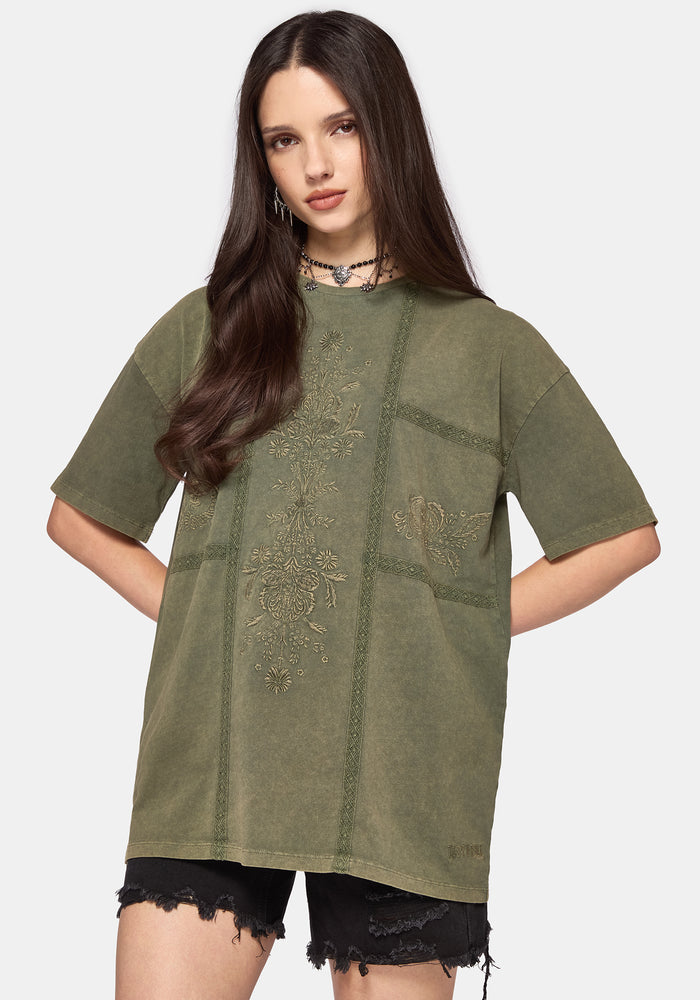 Blake Lace Oversized Graphic T-Shirt - Khaki