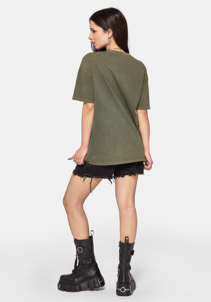 Blake Lace Oversized Graphic T-Shirt - Khaki