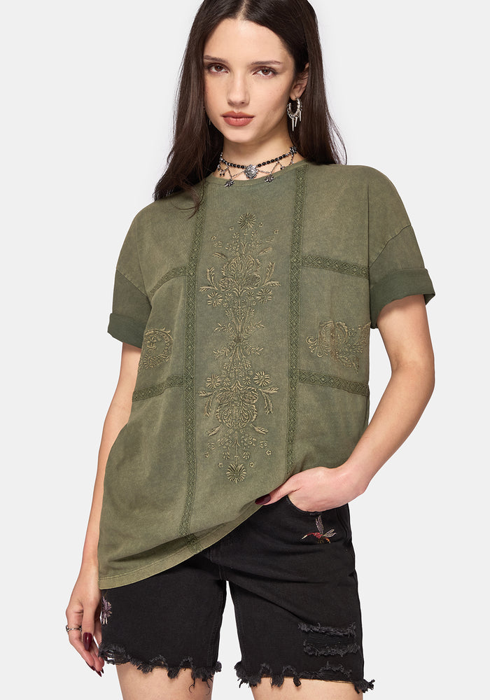 Blake Lace Oversized Graphic T-Shirt - Khaki