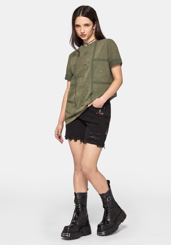 Blake Lace Oversized Graphic T-Shirt - Khaki