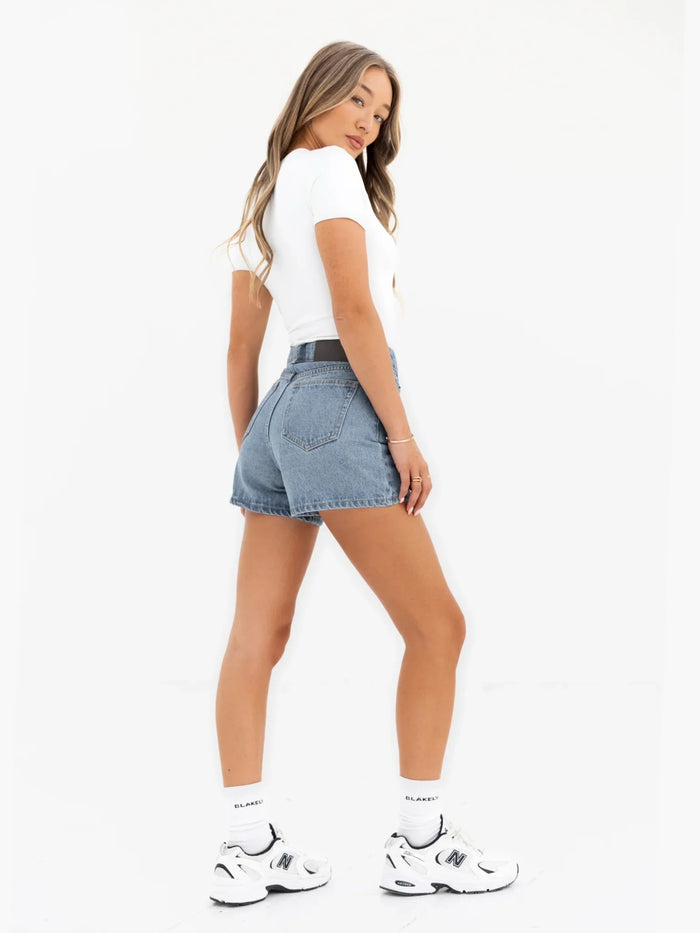 Blakely High Rise Denim Shorts - Faded Blue