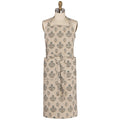 Block print apron in Salvia: cream with navy and teal floral motif, front pocket