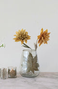 Blown Glass Hurricane with Pressed Leaf Creative Co-Op Candle Holders