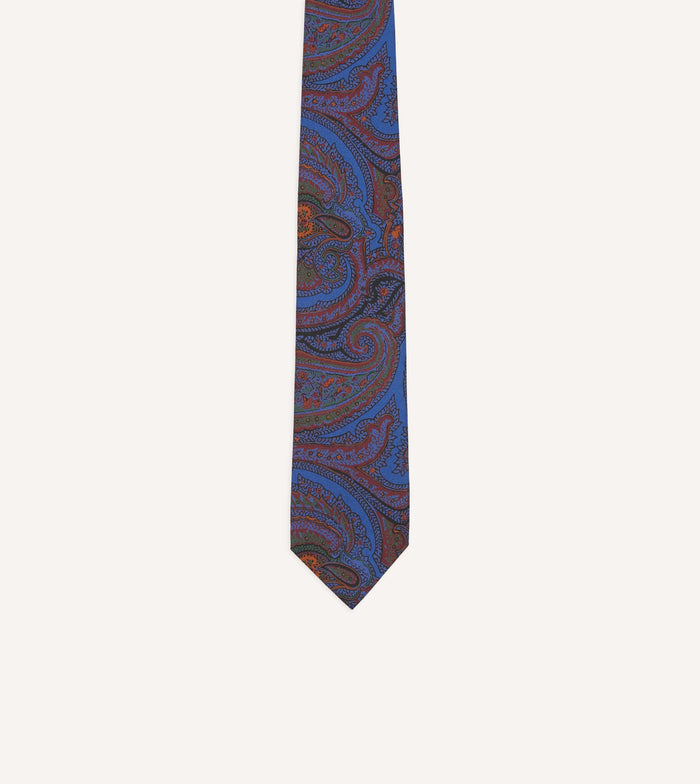 Blue Acanthus Print Silk Self Tipped Tie