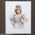 FRANCIS BRUNDAGE BLUE DRESS Victorian Stone Lithograph Print 1900