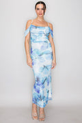 Blue Petal Off- Shoulder Midi Dress