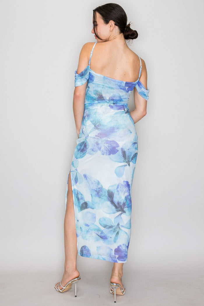 Blue Petal Off- Shoulder Midi Dress