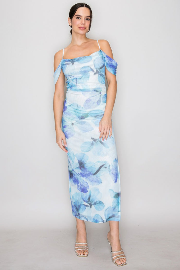 Blue Petal Off- Shoulder Midi Dress