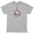 Classic Cotton T-shirt_TeeTurtle heather gray Bone Serpent apparel featuring a gray snake slithering through a hexagon made out of bones with a spiderweb, white bellflowers, and leaves.