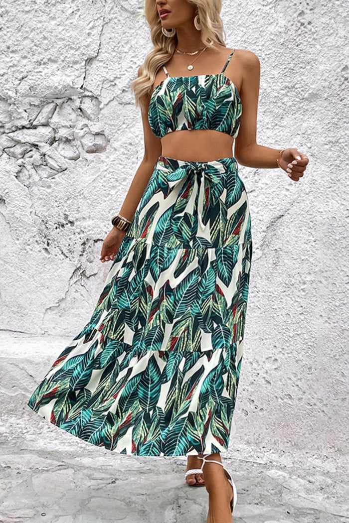 Botanical Print Cami and Tiered Skirt Set - Madikfashions.com