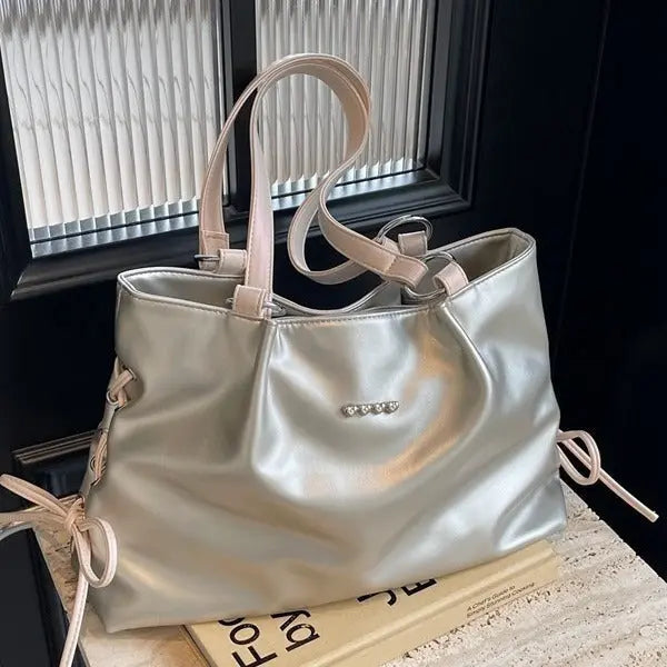 Bow Lace-up Large Totes Bags fashionnsio