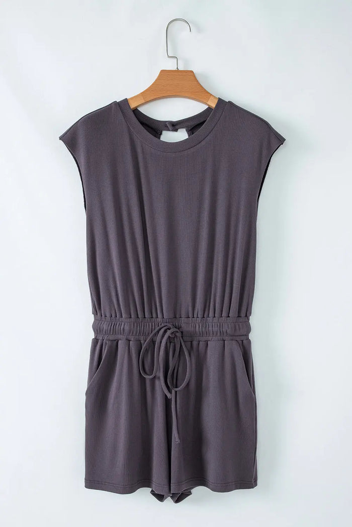 Bristol Black Knit Open Back Cap Sleeve Drawstring Romper - Bottoms/Jumpsuits & Rompers