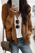 Brown Chunky Waffle Knit Oversized Collar Cardigan - BROWN / S / 65% ACRYLIC + 35% POLYESTER - Sweaters &
