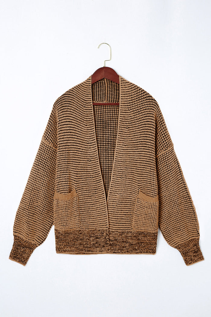 Brown Chunky Waffle Knit Oversized Collar Cardigan - Sweaters & Cardigans/Cardigans
