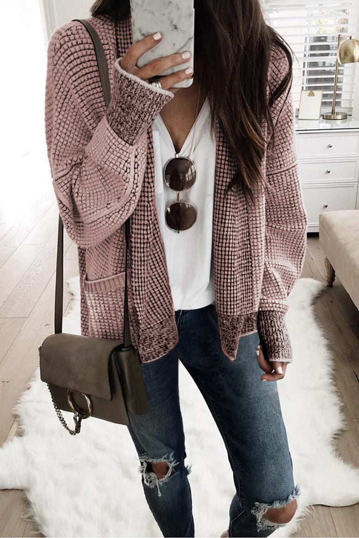Brown Chunky Waffle Knit Oversized Collar Cardigan - Sweaters & Cardigans/Cardigans