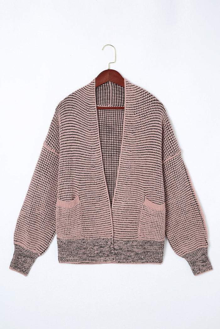 Brown Chunky Waffle Knit Oversized Collar Cardigan - Sweaters & Cardigans/Cardigans