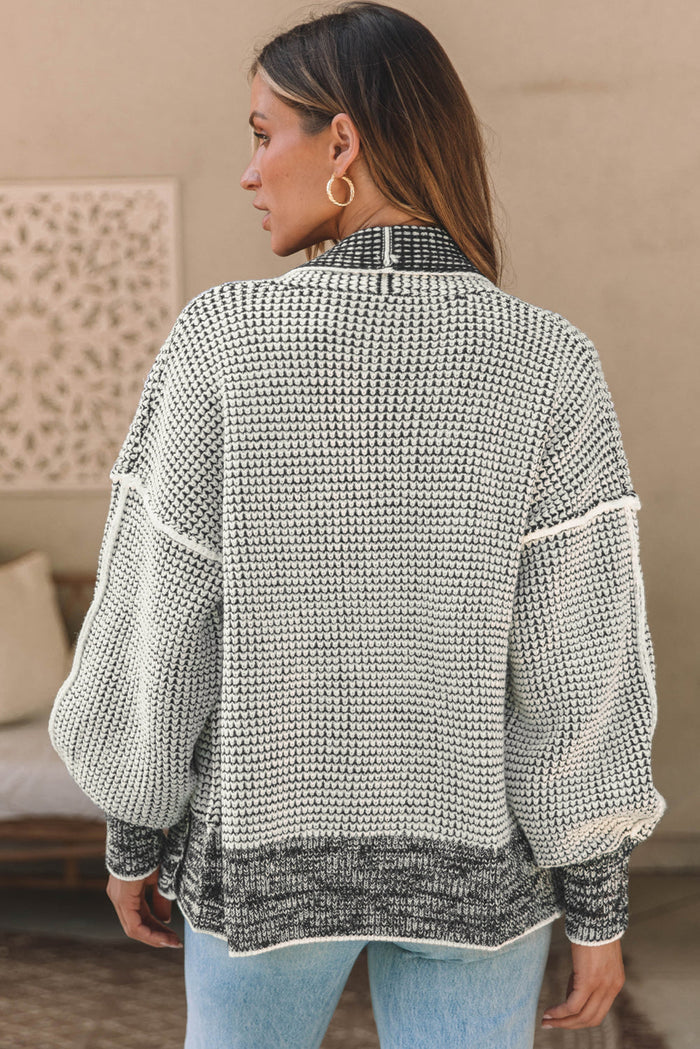 Brown Chunky Waffle Knit Oversized Collar Cardigan - Sweaters & Cardigans/Cardigans