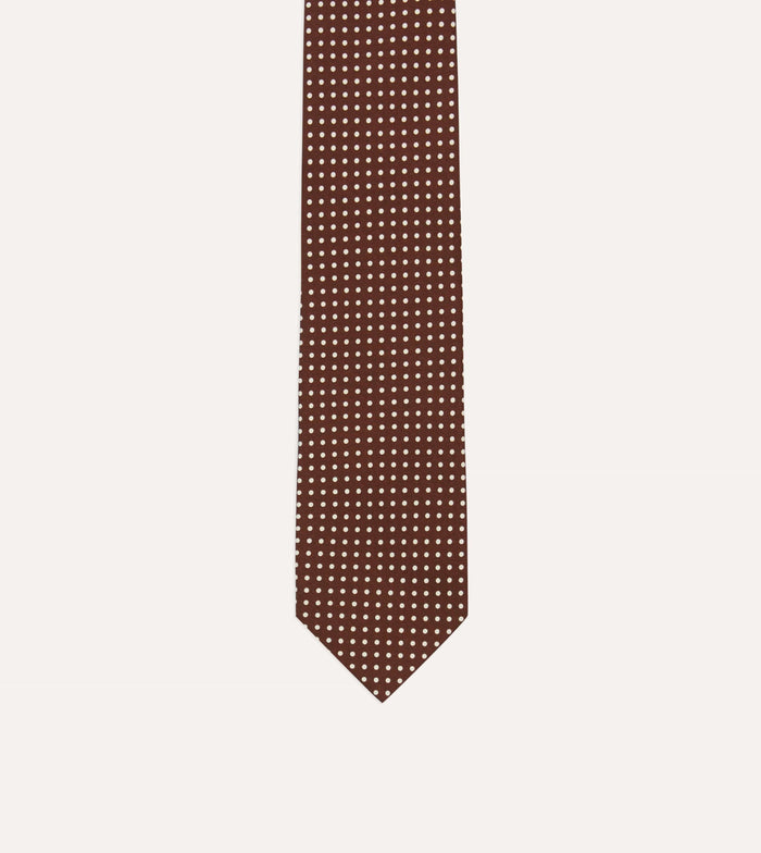Brown Small Spot Silk Self-Tipped Tie
