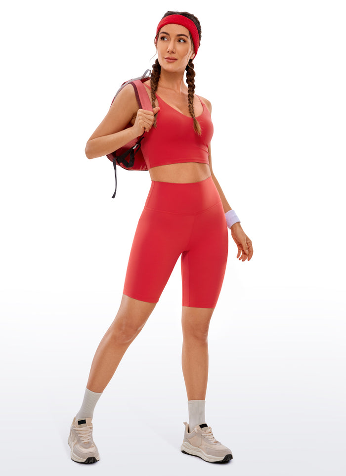 CRZ YOGA Women's Yoga High Rise Biker Brushed Nakedfeel Shorts 8'' Crimson
