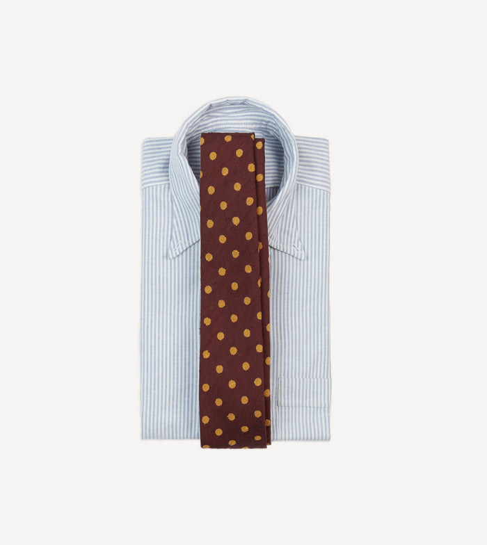 Burgundy and White Spots Shantung Silk Tie