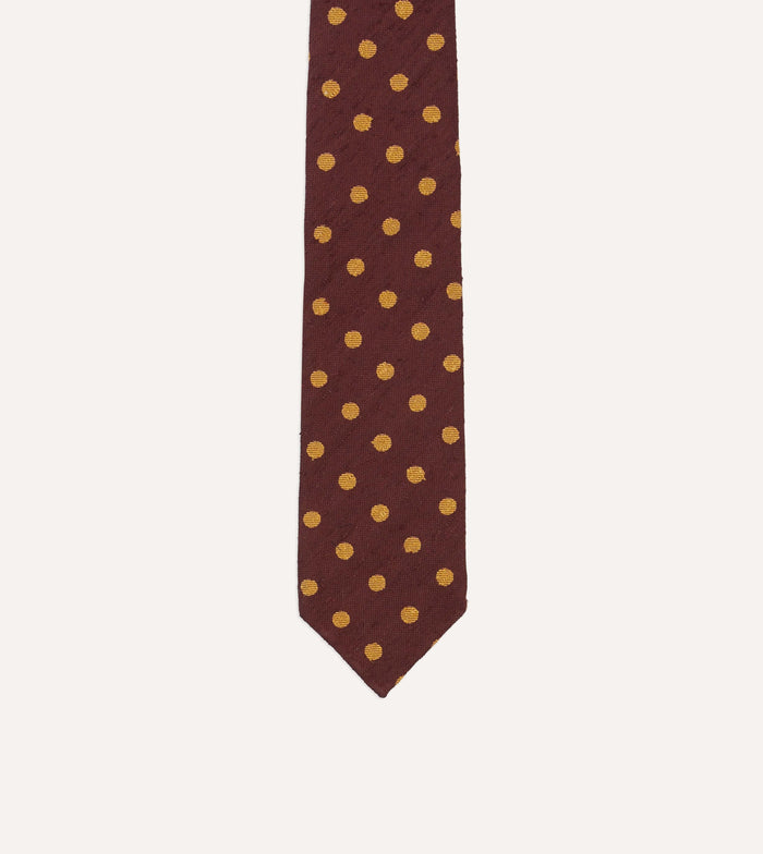 Burgundy and White Spots Shantung Silk Tie