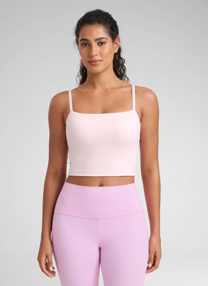 CRZ YOGA Womens Butterluxe Longline Adjustable Thin Strap Sports Bra Strawberry Pink