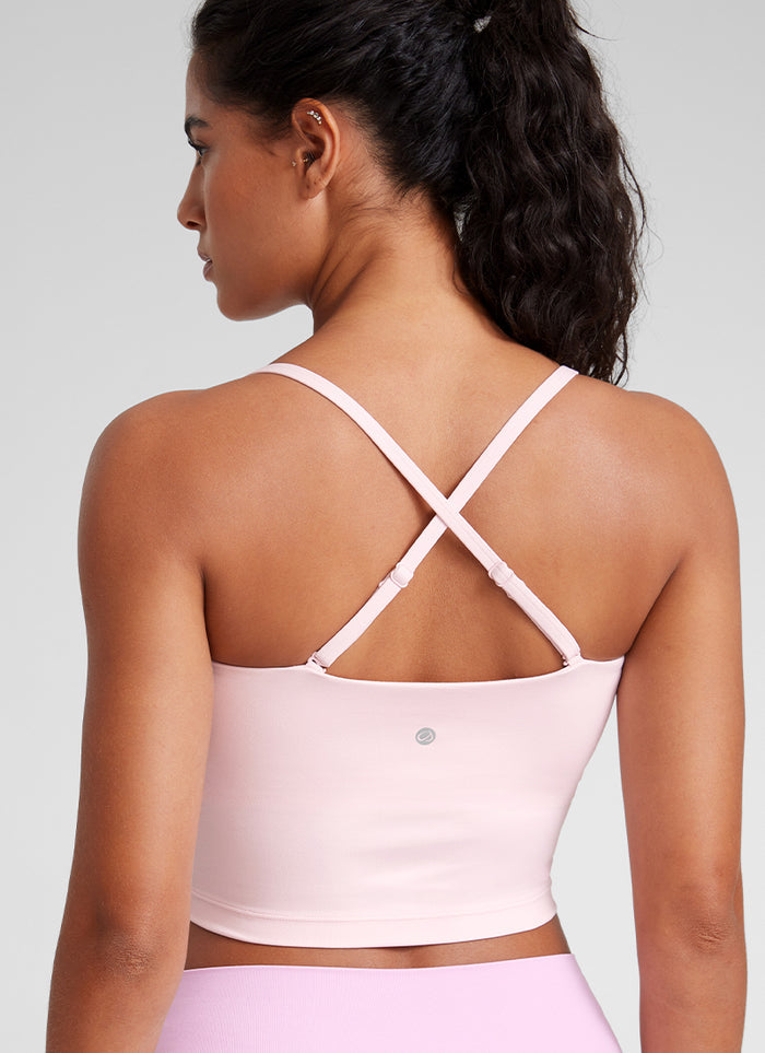 CRZ YOGA Womens Butterluxe Longline Adjustable Thin Strap Sports Bra Strawberry Pink