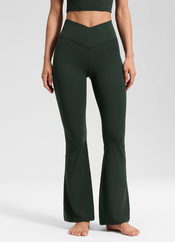 CRZ YOGA Women Butterluxe V Crossover High Waist Flare Leggings 31" Legend Green