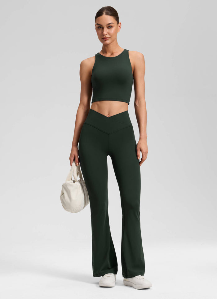 CRZ YOGA Women Butterluxe V Crossover High Waist Flare Leggings 31" Legend Green