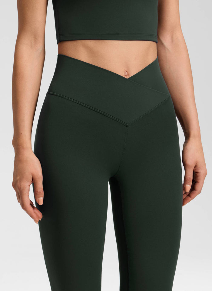 CRZ YOGA Women Butterluxe V Crossover High Waist Flare Leggings 31" Legend Green