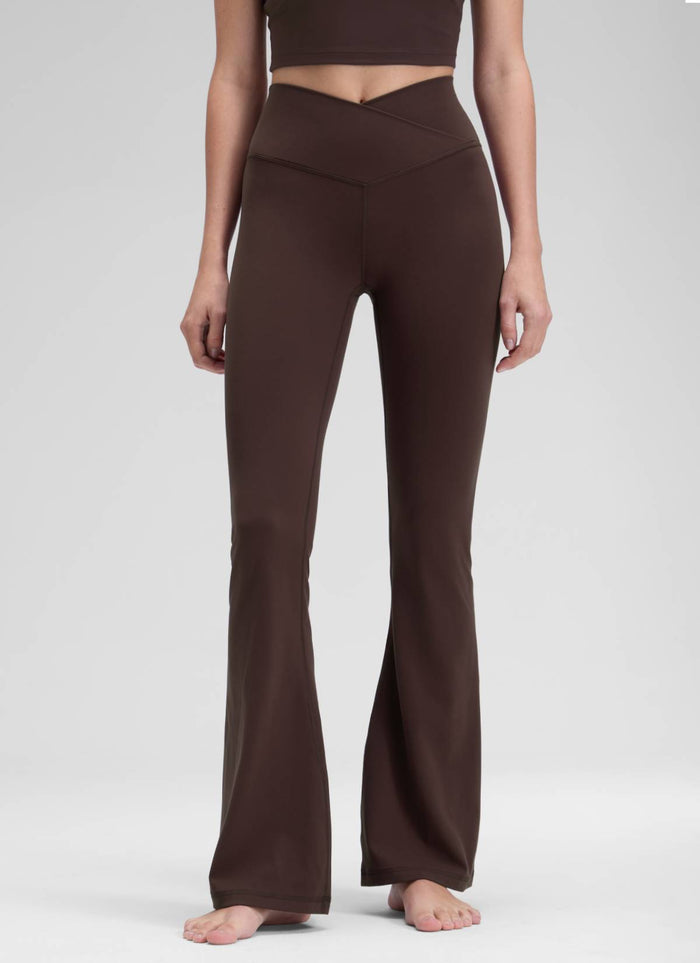 CRZ YOGA Women Butterluxe V Crossover High Waist Flare Leggings 31" Hot Fudge Brown