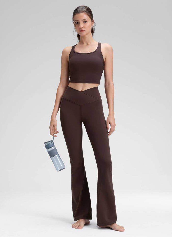 CRZ YOGA Women Butterluxe V Crossover High Waist Flare Leggings 31" Hot Fudge Brown