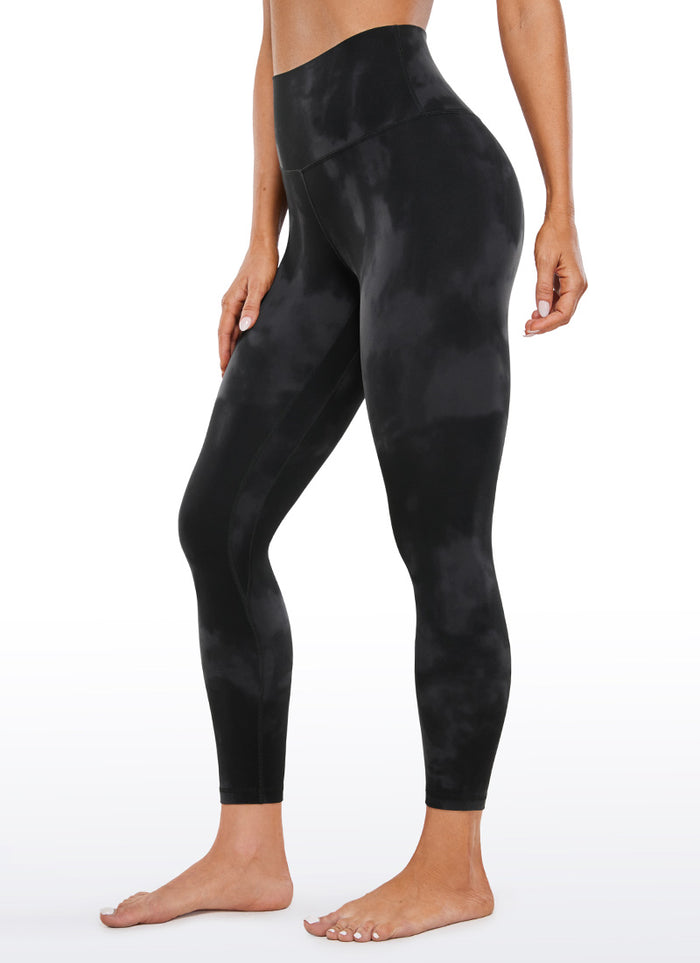 CRZ YOGA Women Butterluxe High Waisted Double seamed Yoga Leggings 25" Black Tie Dye Flowers