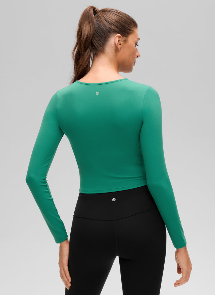 CRZ YOGA Women's Slim Fit Yoga Butterluxe Crop Long Sleeves Front Seam Cascadia Green