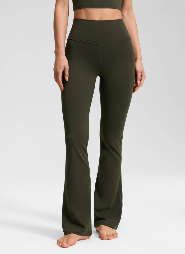 Butterluxe High Waist Flare Wide Leg Bootcut Pockets Leggings 31" Olive Green
