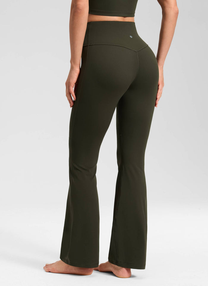 Butterluxe High Waist Flare Wide Leg Bootcut Pockets Leggings 31" Olive Green