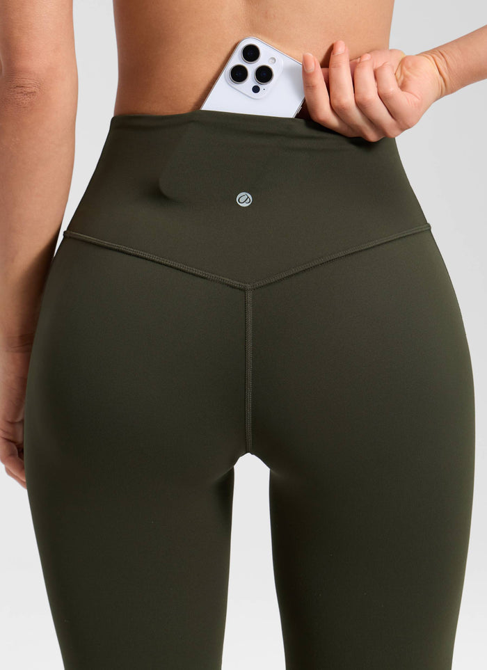 Butterluxe High Waist Flare Wide Leg Bootcut Pockets Leggings 31" Olive Green
