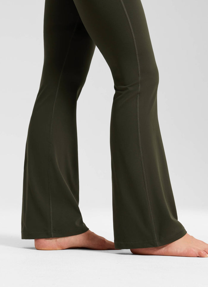 Butterluxe High Waist Flare Wide Leg Bootcut Pockets Leggings 31" Olive Green