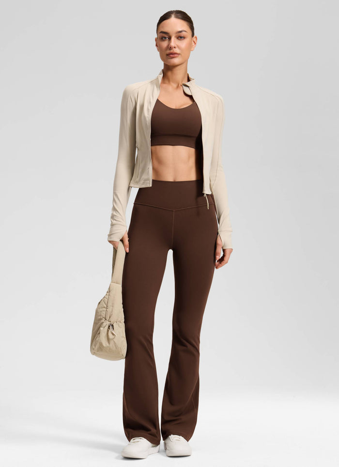 Butterluxe High Waist Flare Wide Leg Bootcut Pockets Leggings 31" Lava Brown