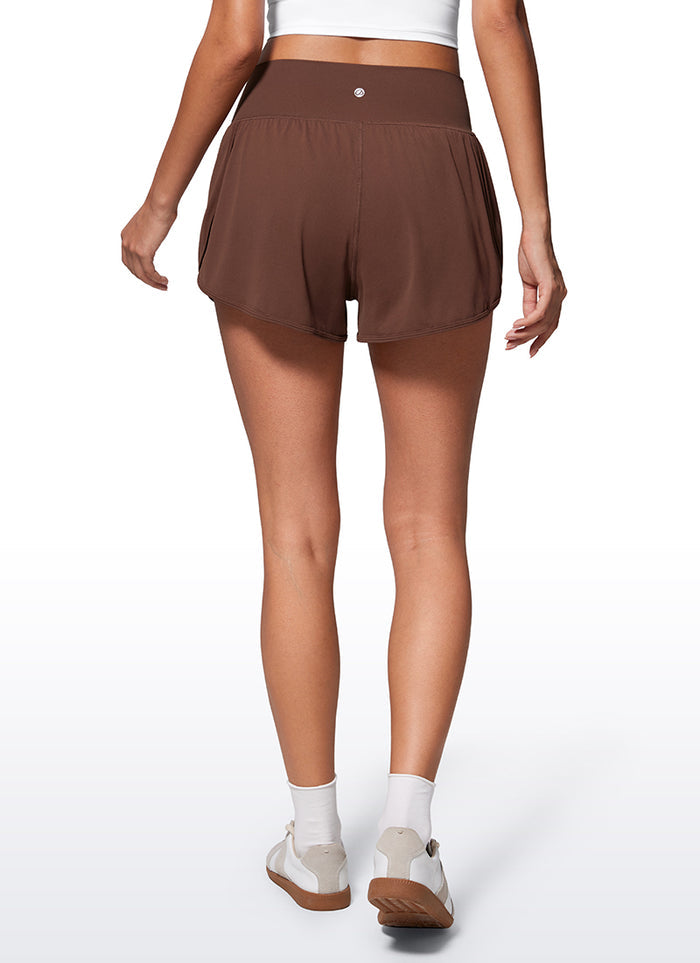 CRZ YOGA Butterluxe-Light High Waisted Dolphin Shorts for Women 2.5" Coffee Brown